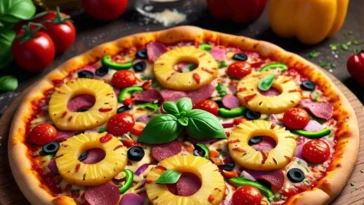 Veggie Pizza with Pineapple and Meat