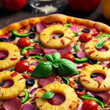 Veggie Pizza with Pineapple and Meat